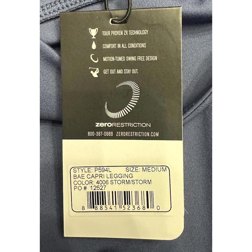 NWT Zero Restriction P594L Womens Bae Capri Leegings Golfing Storm Size Medium - Picture 9 of 11